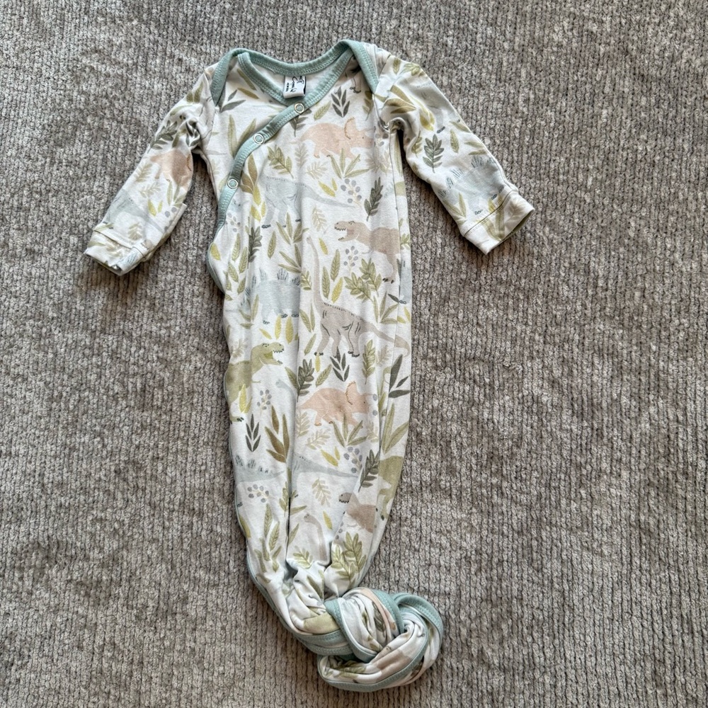Copper Pearl Newborn Knot Gown Dinosaur Print Convertible Sleeve Pastel Comfy